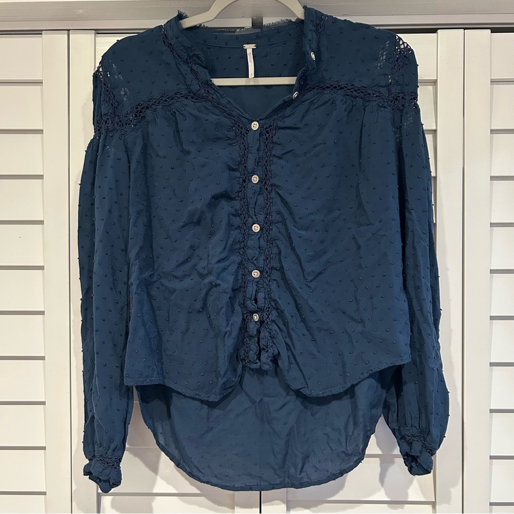 Small Free People Everyday Girl Swiss Dot Blouse - Picture 2 of 9